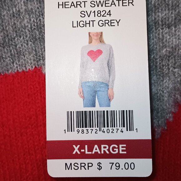 NEW Vince Camuto Women's Heart Design Sweater Light Grey XL - Picture 5 of 7